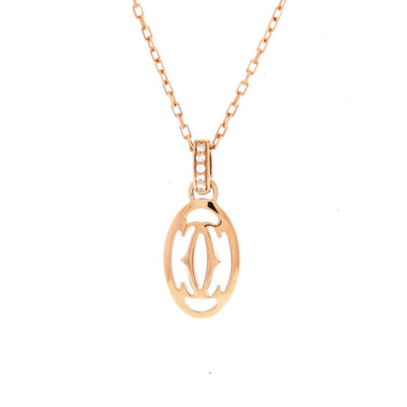 Cartier Logo Double C Pendant Necklace 18K Rose Gold with Diamonds - Picture 1 of 4